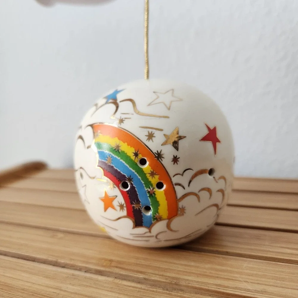 Vintage‎ Rainbow Star Christmas Ornament Ball Potpourri Holder Hand Painted